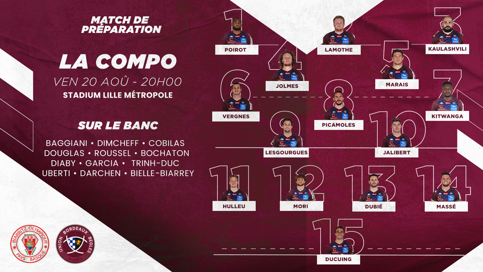 La compo pour le match de préparation face à Biarritz